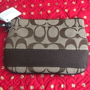 NWT COACH Signature Stripe Small Brown Wristlet